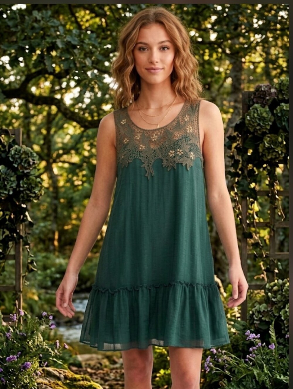 Free People Forest Green Crochet Lace Sundress